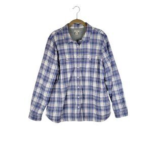 LL Bean Shacket Cotton Lined Button Up Shirt Jacket Purple Plaid Womens Size L